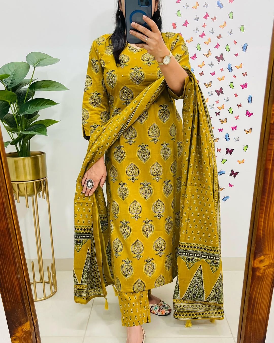 BIBA PREMIUM Mustard Yellow Printed Cotton Kurta Set 🌼
