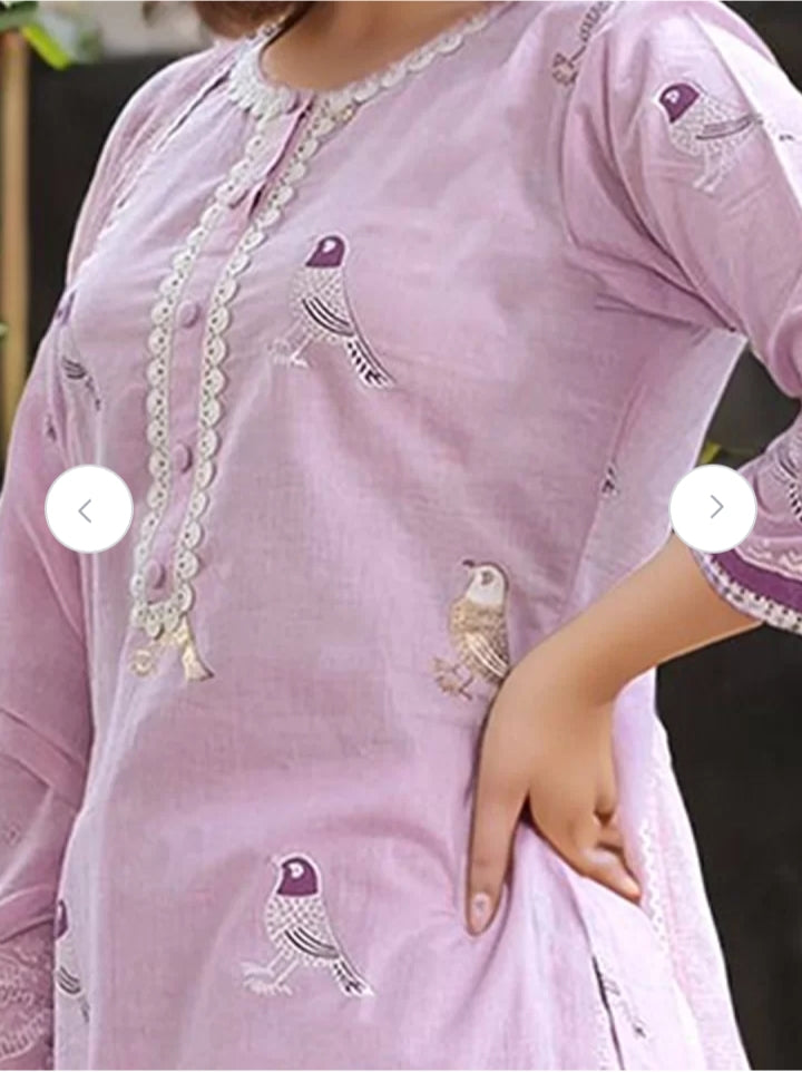 Biba Lavender Bird Motif Cotton Kurti Set