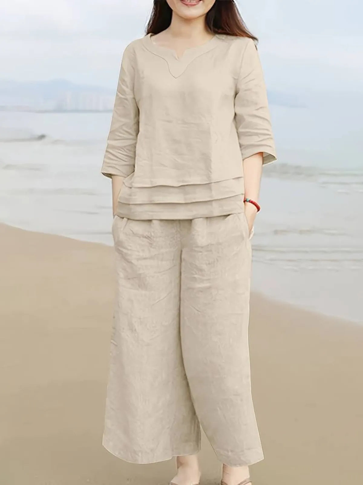 Biba Off-White Cotton Casual Loose Kurti and Palazzo Set for Women