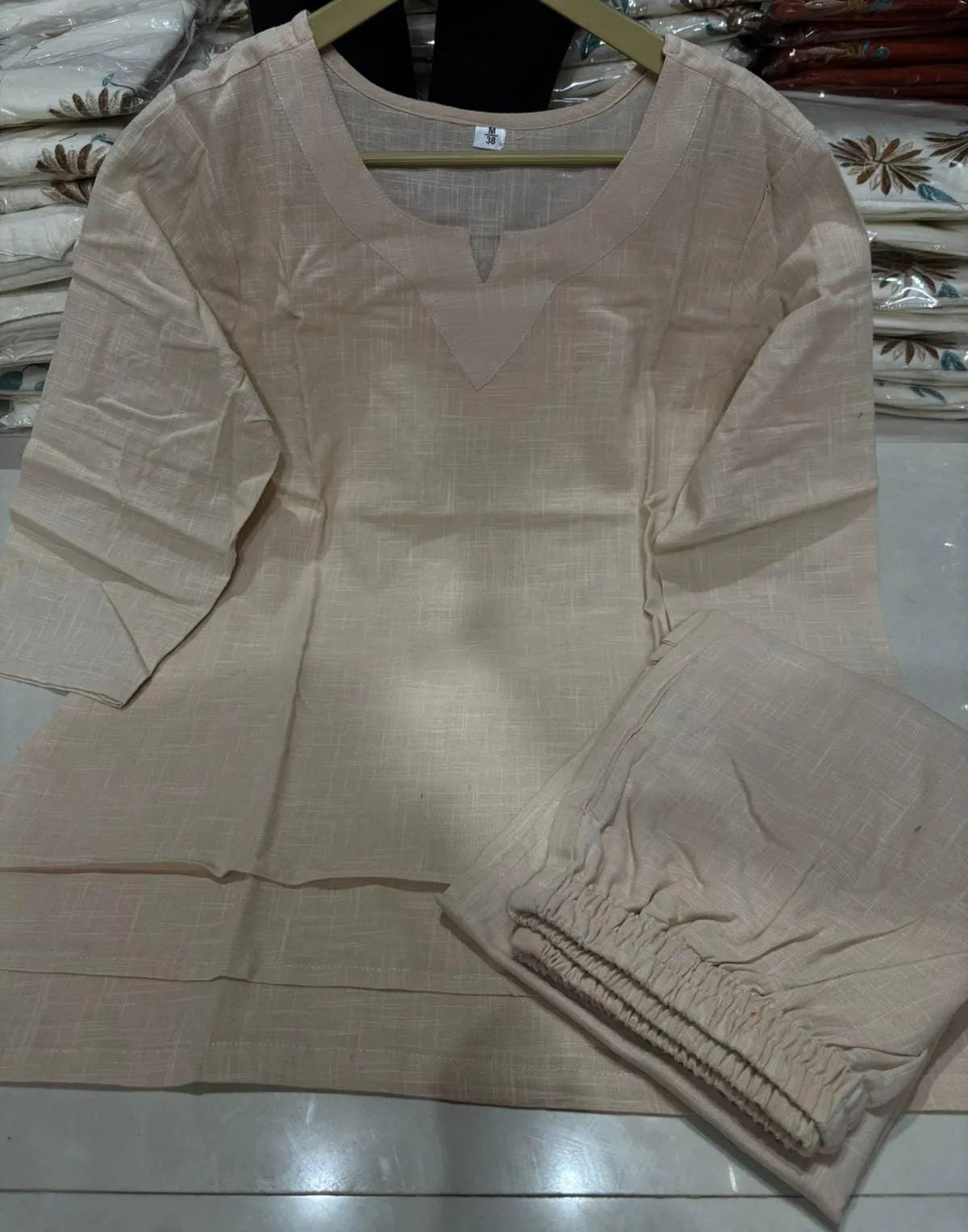 Biba Off-White Cotton Casual Loose Kurti and Palazzo Set for Women