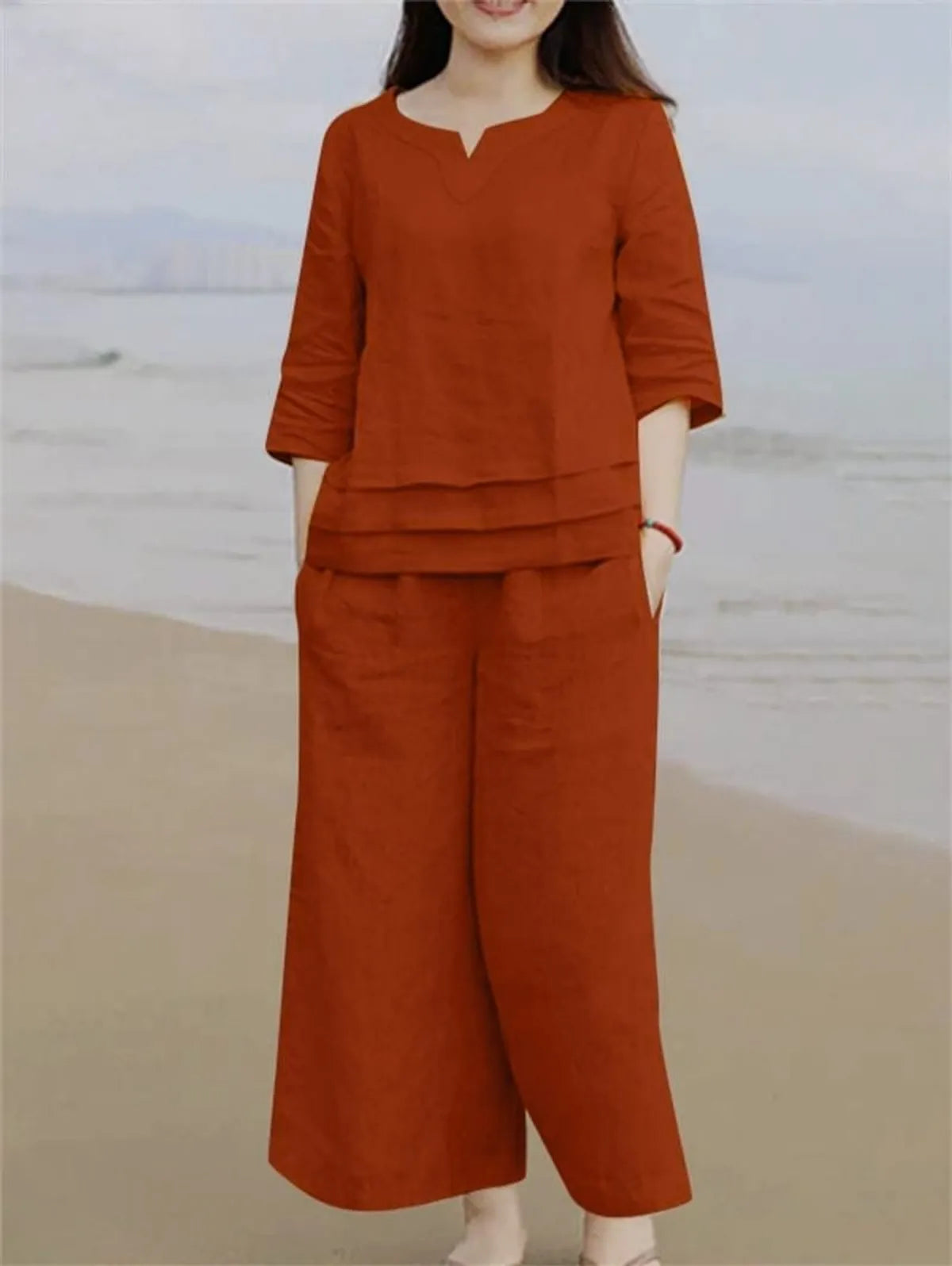 Biba Rust Orange Cotton Casual Loose Kurti and Palazzo Set for Women