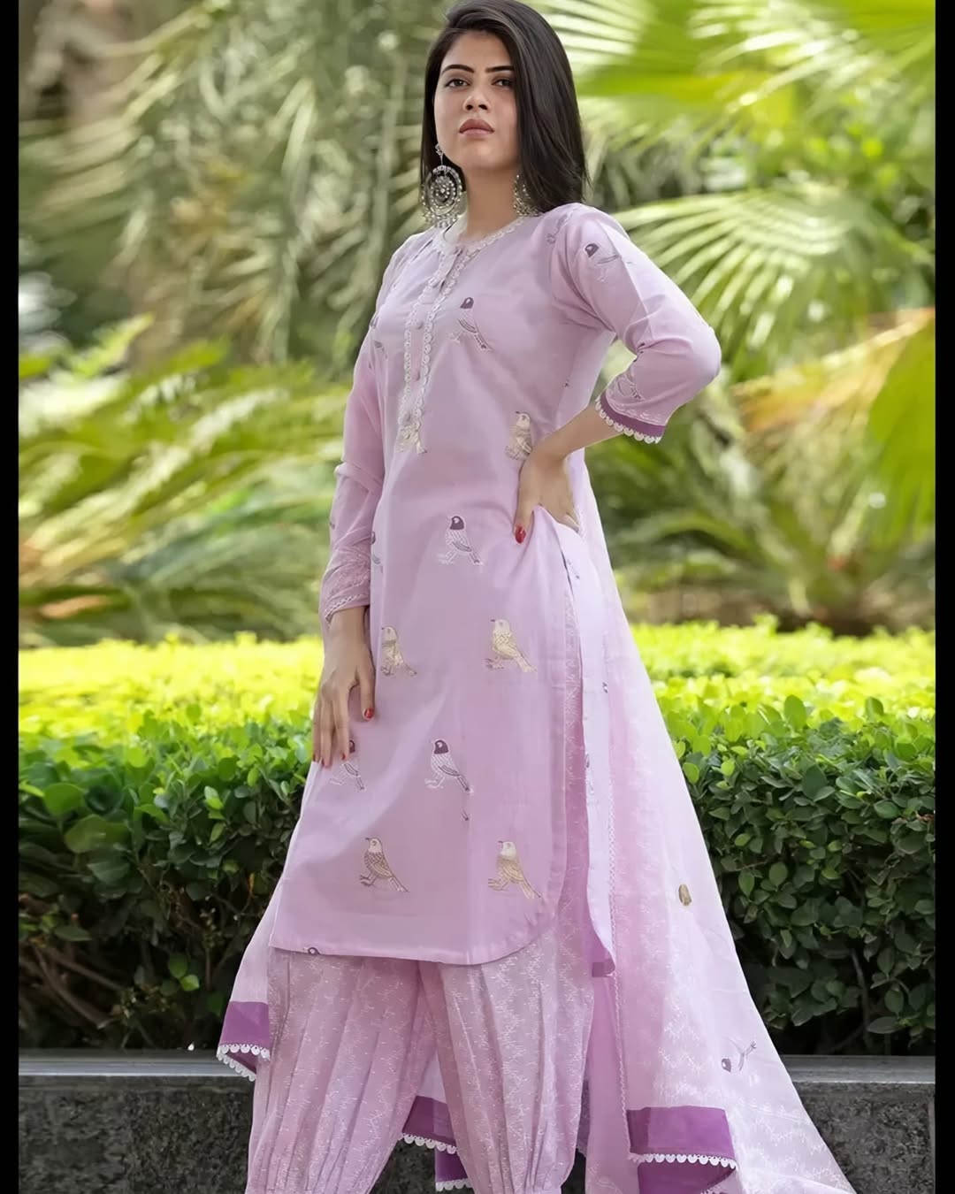 Biba Lavender Bird Motif Cotton Kurti Set