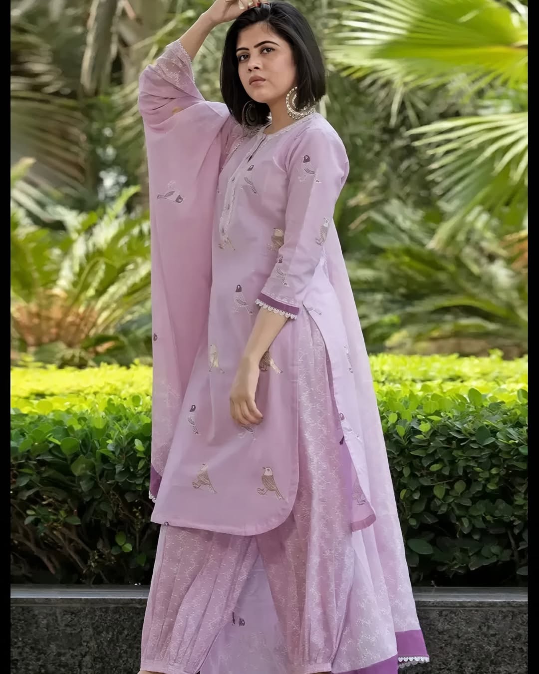 Biba Lavender Bird Motif Cotton Kurti Set