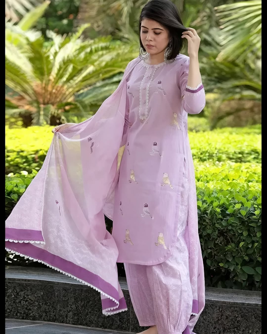 Biba Lavender Bird Motif Cotton Kurti Set