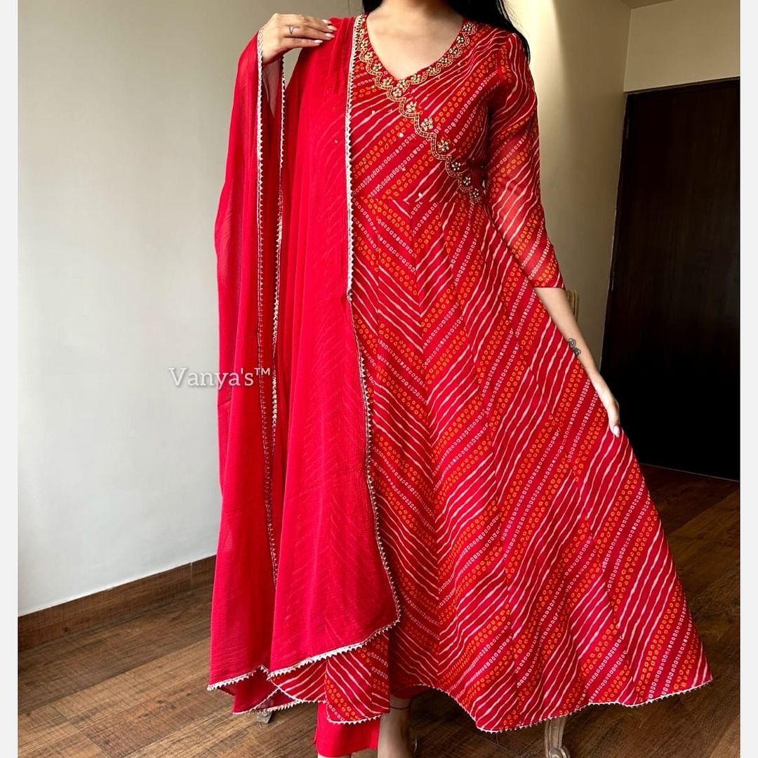 Biba Premium  Anarkali Kurta Set With Angrakha For Women (Red)