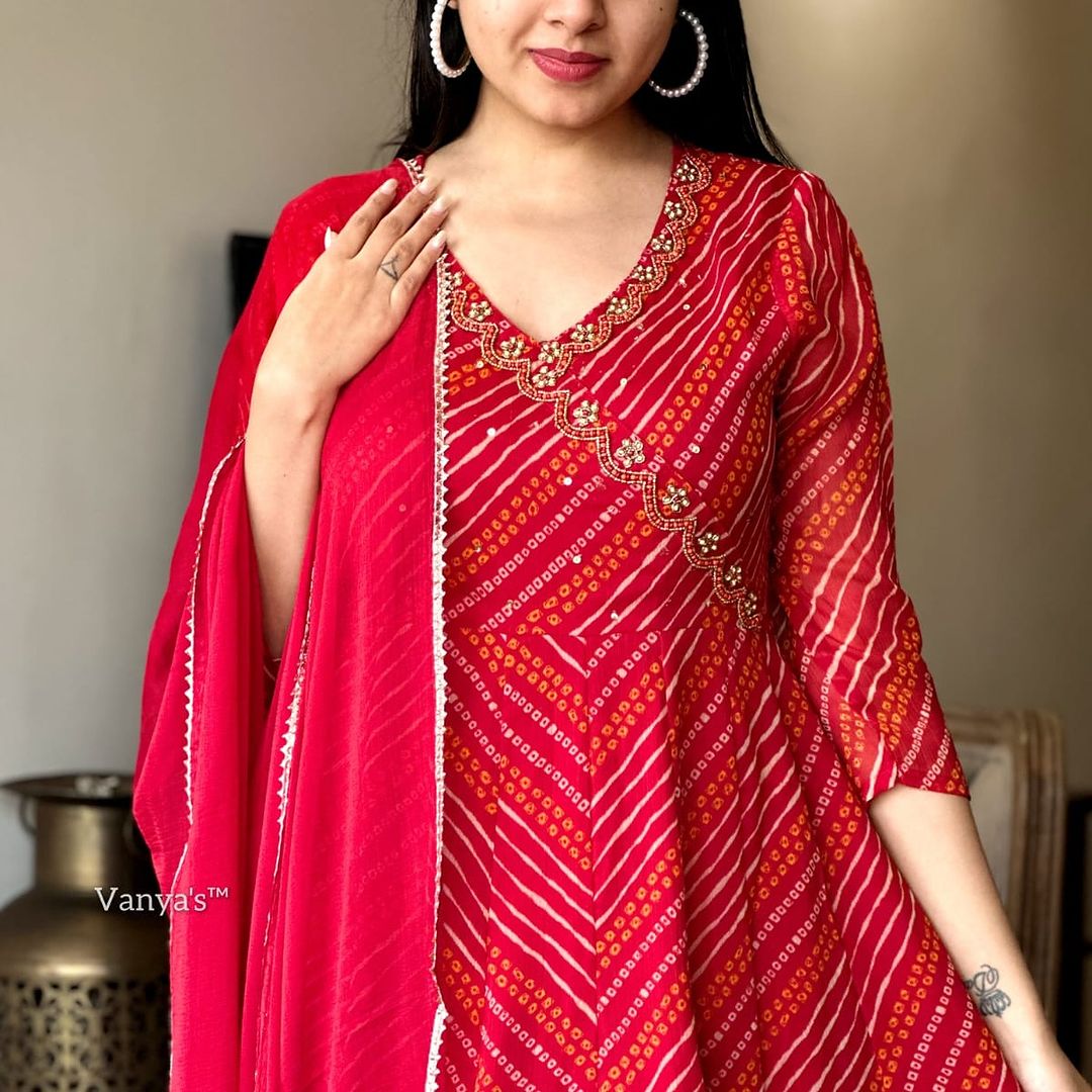 Biba Premium  Anarkali Kurta Set With Angrakha For Women (Red)