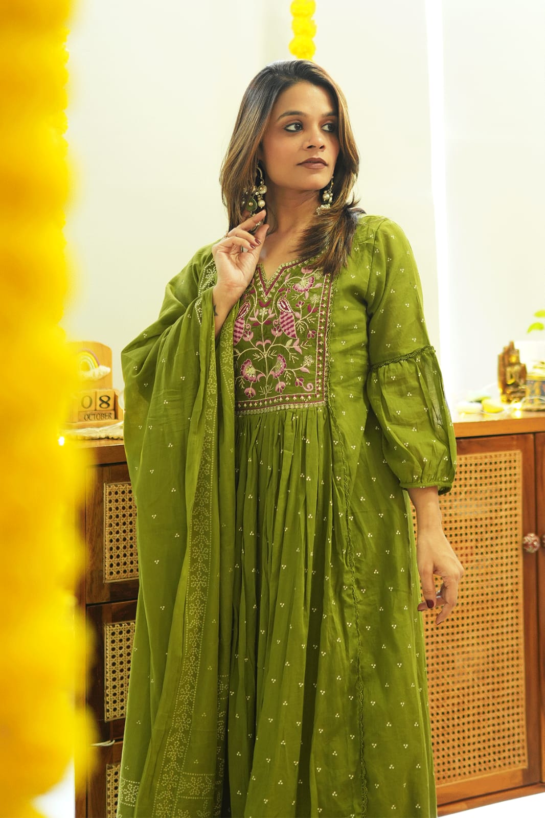Biba Premium  Kurta Set With New Style For Women(Green)