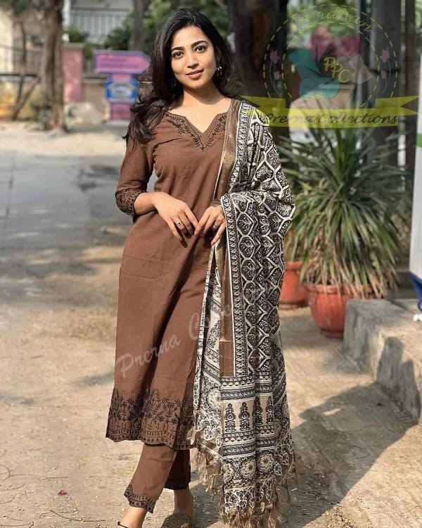 BIBA Elegant Brown Kurta Set with Printed Dupatta