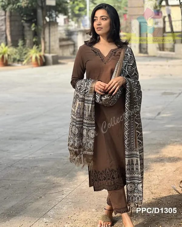 BIBA Elegant Brown Kurta Set with Printed Dupatta