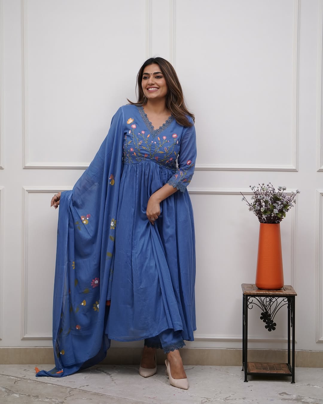 Biba Premium Beautiful Embroidery And Sequence Work Set For Women (Blue)