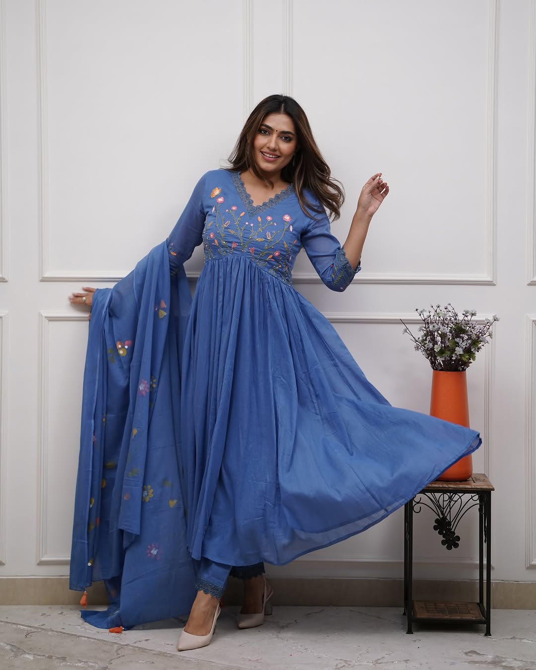 Biba Premium Beautiful Embroidery And Sequence Work Set For Women (Blue)
