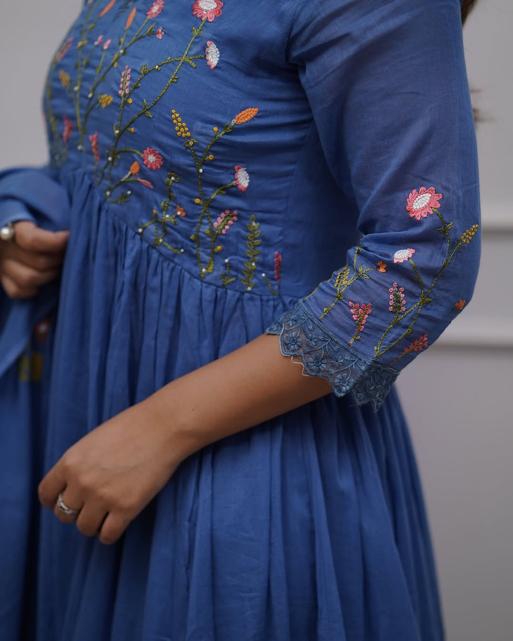 Biba Premium Beautiful Embroidery And Sequence Work Set For Women (Blue)