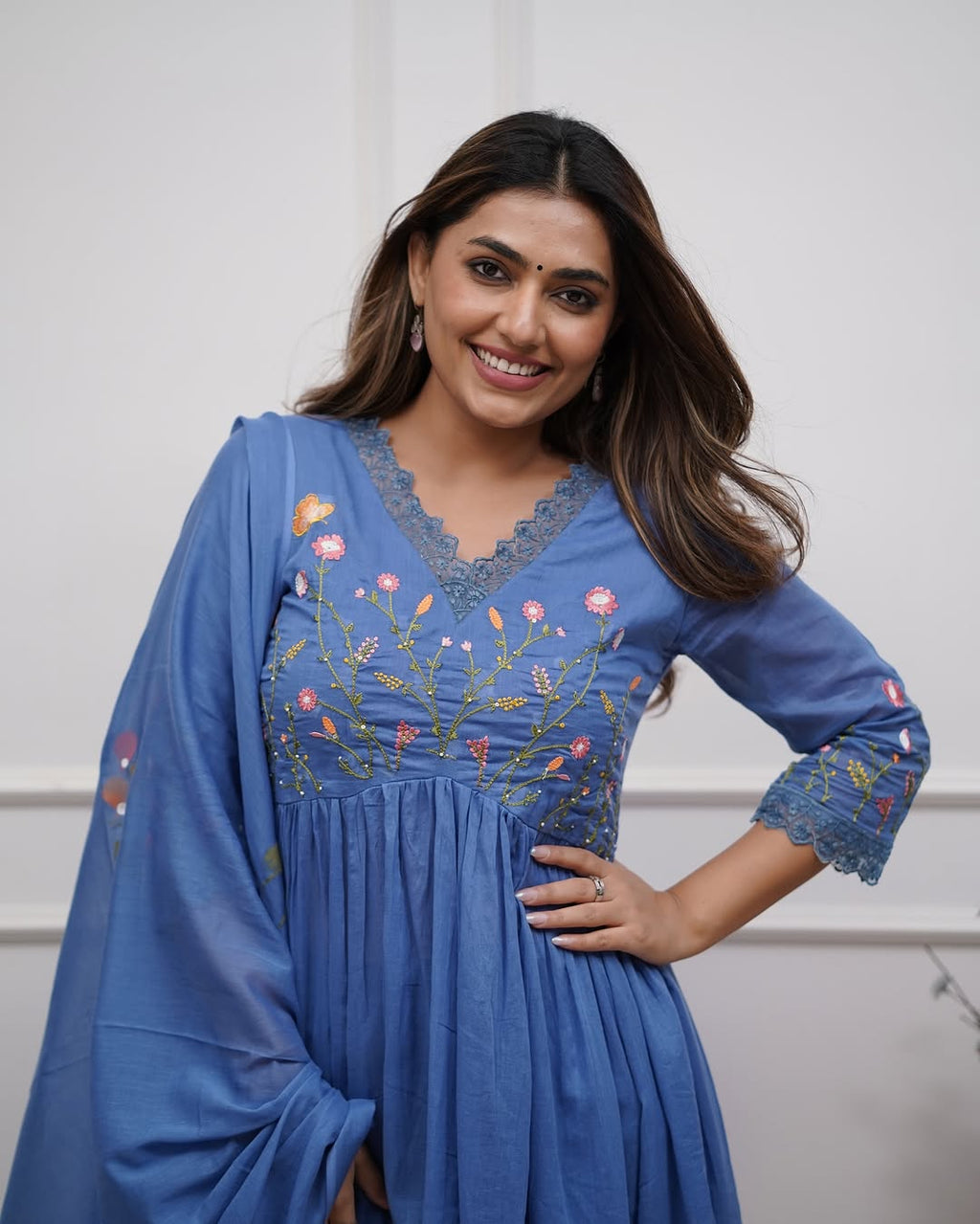 Biba Premium Beautiful Embroidery And Sequence Work Set For Women (Blue)