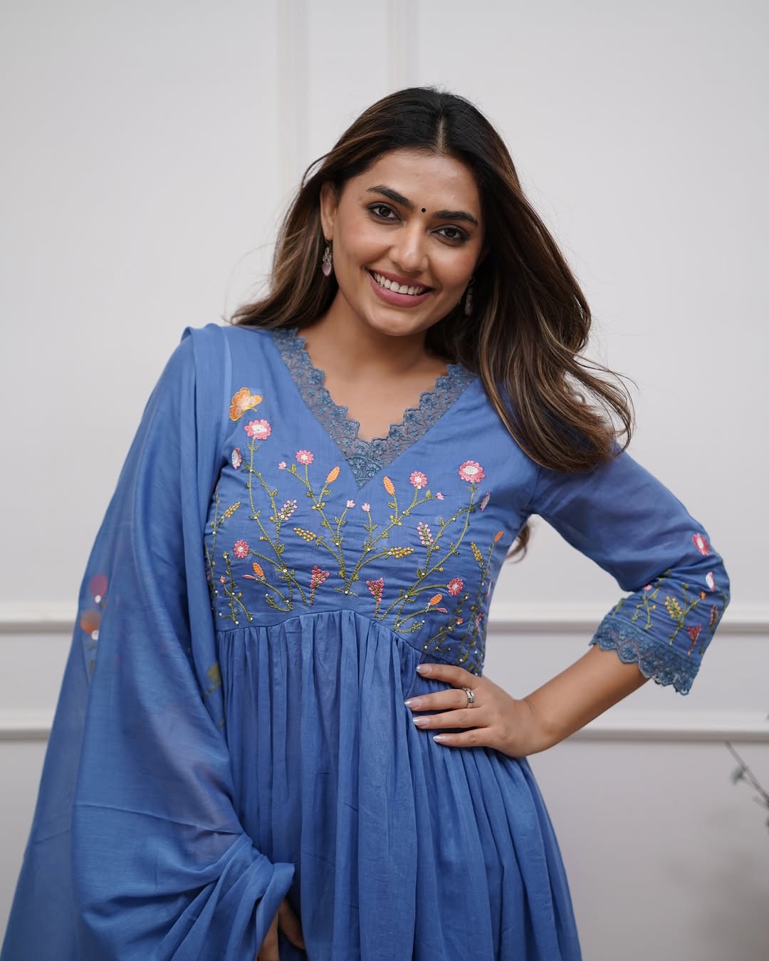 Biba Premium Beautiful Embroidery And Sequence Work Set For Women (Blue)