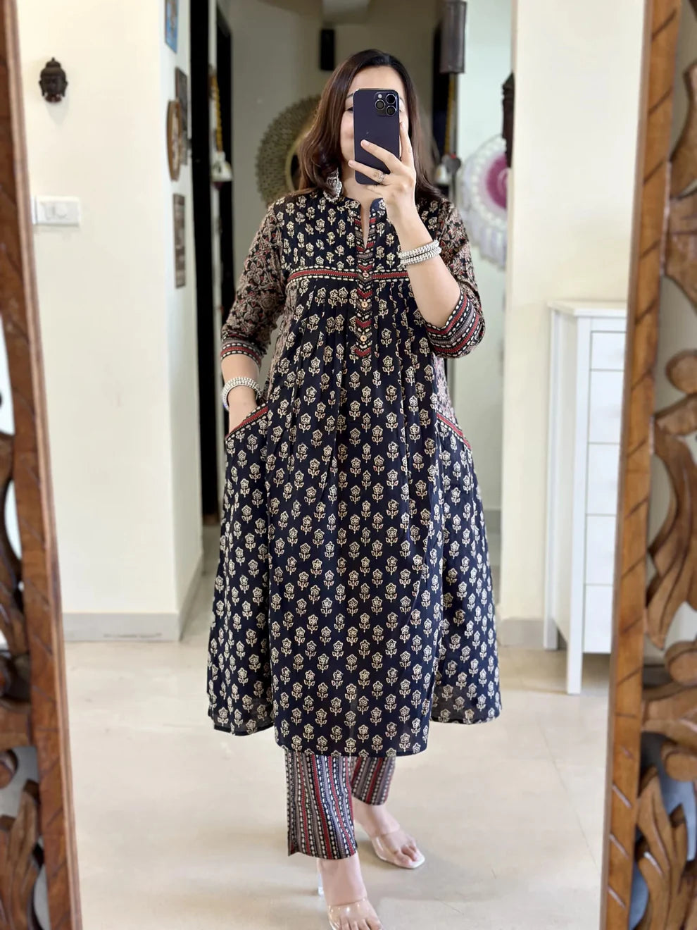 BIBA Navy Blue Ethnic Anarkali Set with Printed Dupatta