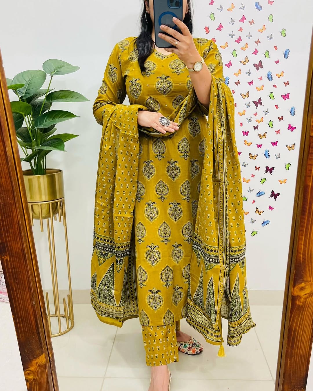 BIBA PREMIUM Mustard Yellow Printed Cotton Kurta Set 🌼