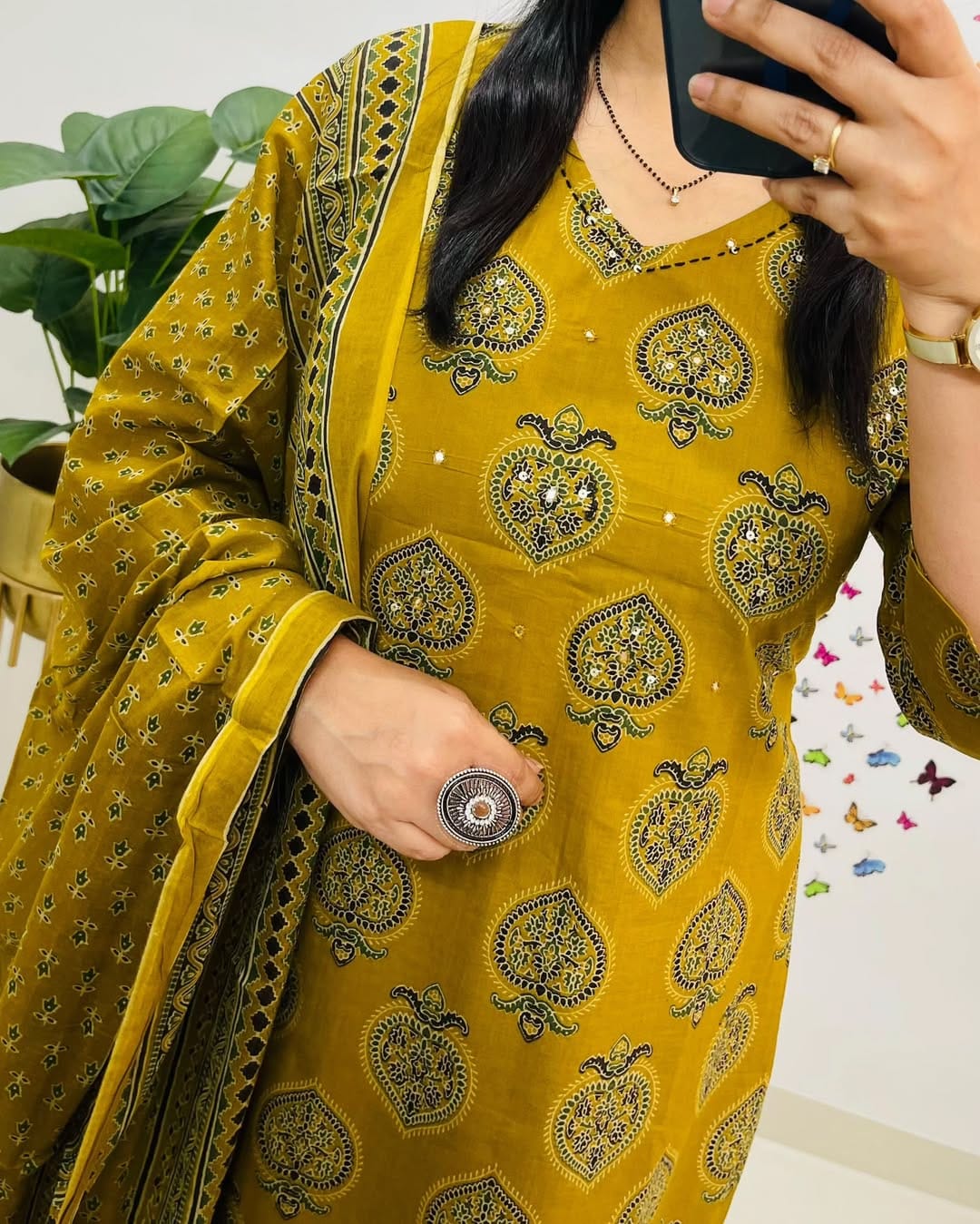 BIBA PREMIUM Mustard Yellow Printed Cotton Kurta Set 🌼