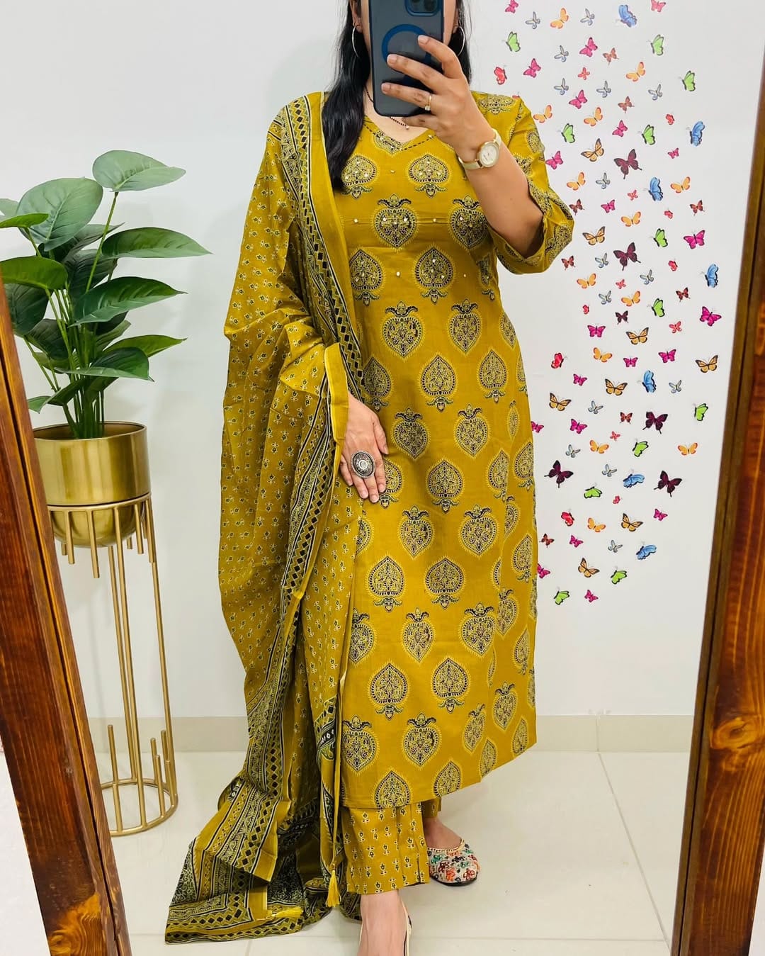 BIBA PREMIUM Mustard Yellow Printed Cotton Kurta Set 🌼