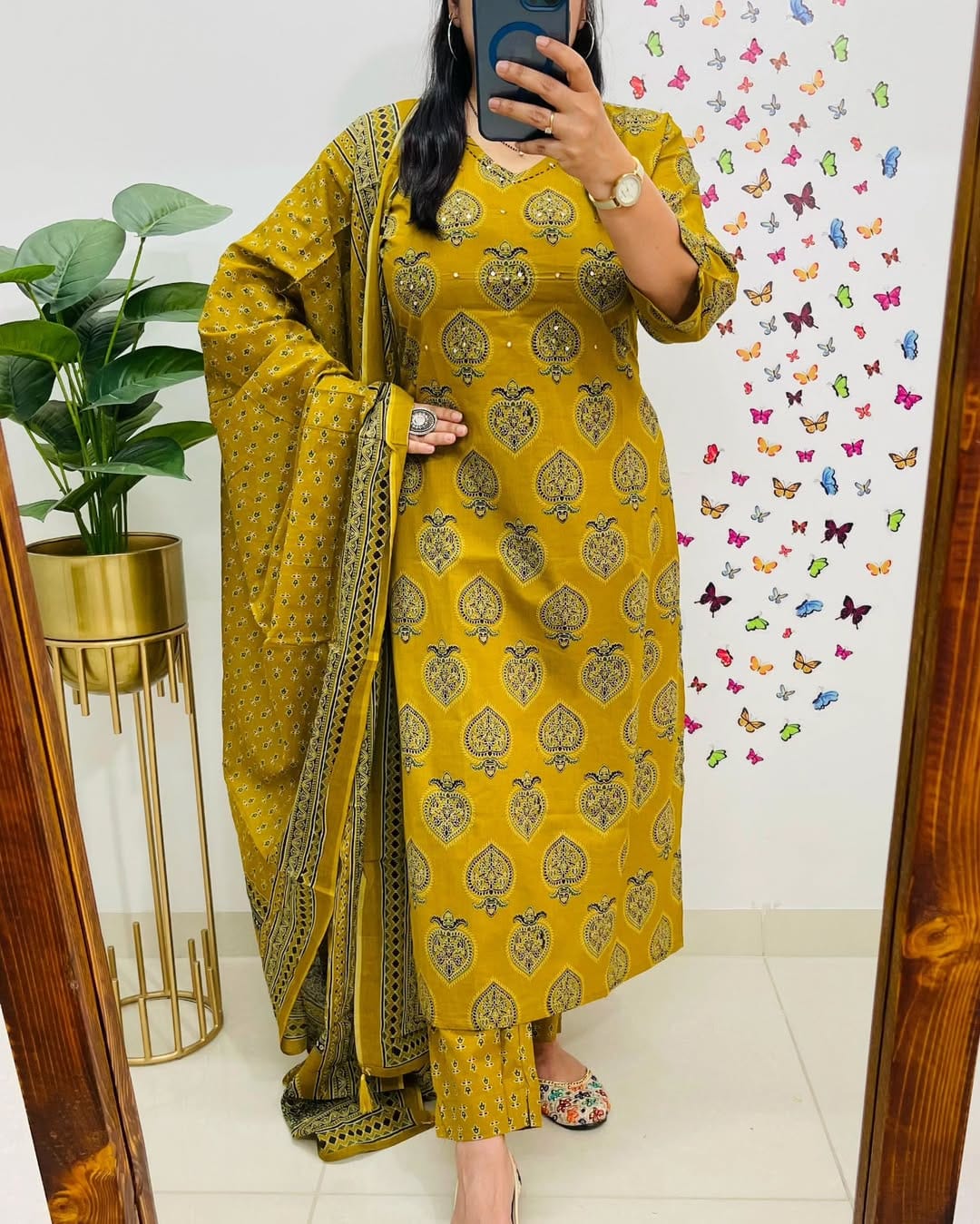 BIBA PREMIUM Mustard Yellow Printed Cotton Kurta Set 🌼
