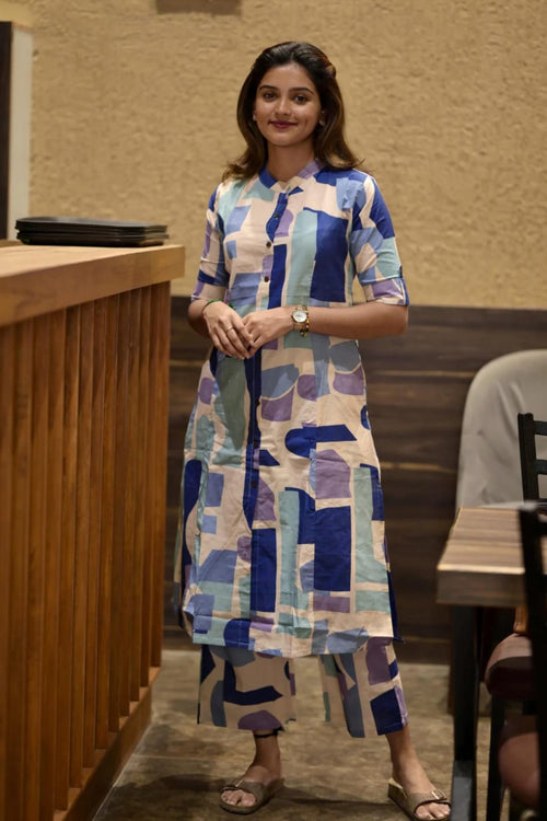 Biba Abstract Print Cotton Kurta Set with Pants – Modern Co-ord Style