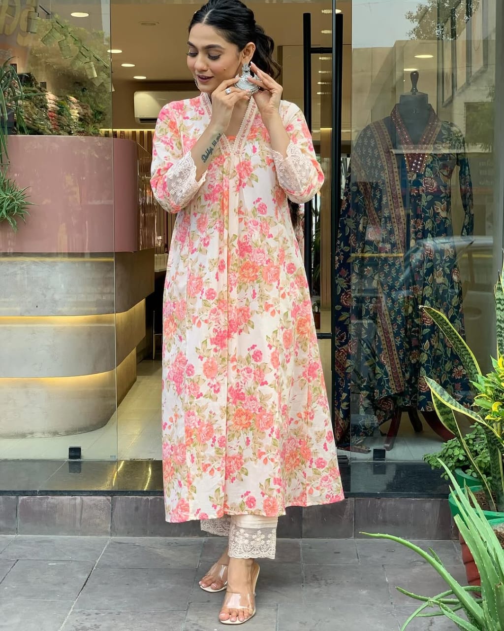 Biba Premium Floral Print Pure Cotton Ethnic Kurta Set With Attached Dupatta