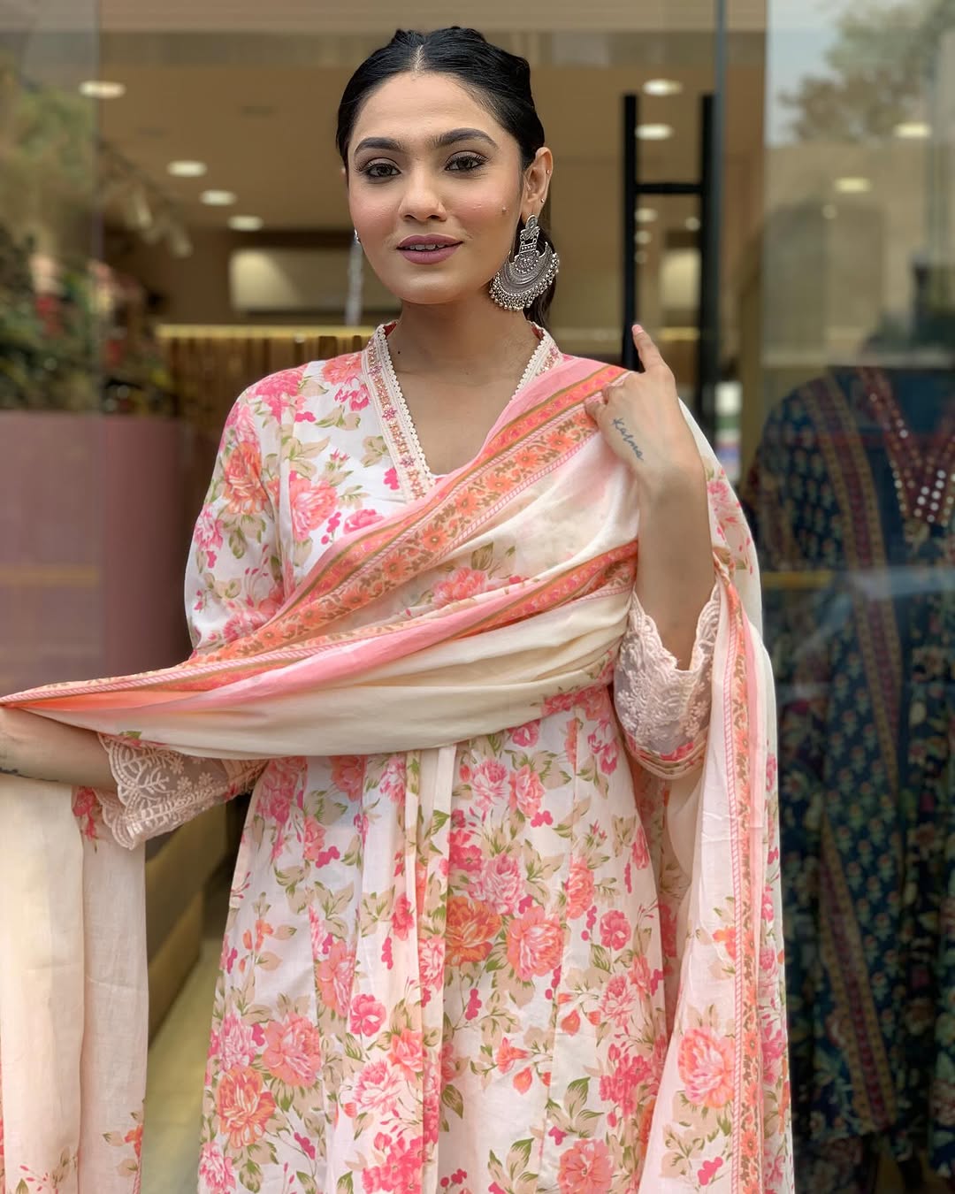 Biba Premium Floral Print Pure Cotton Ethnic Kurta Set With Attached Dupatta