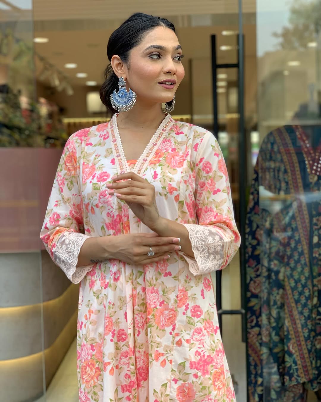 Biba Premium Floral Print Pure Cotton Ethnic Kurta Set With Attached Dupatta