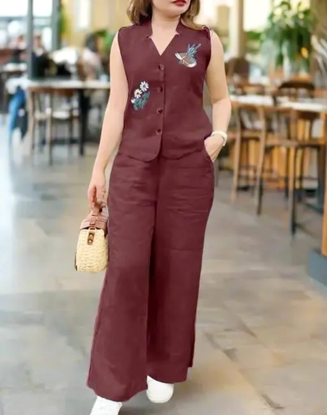 Biba Maroon Co-ord Set with Embroidered Motifs