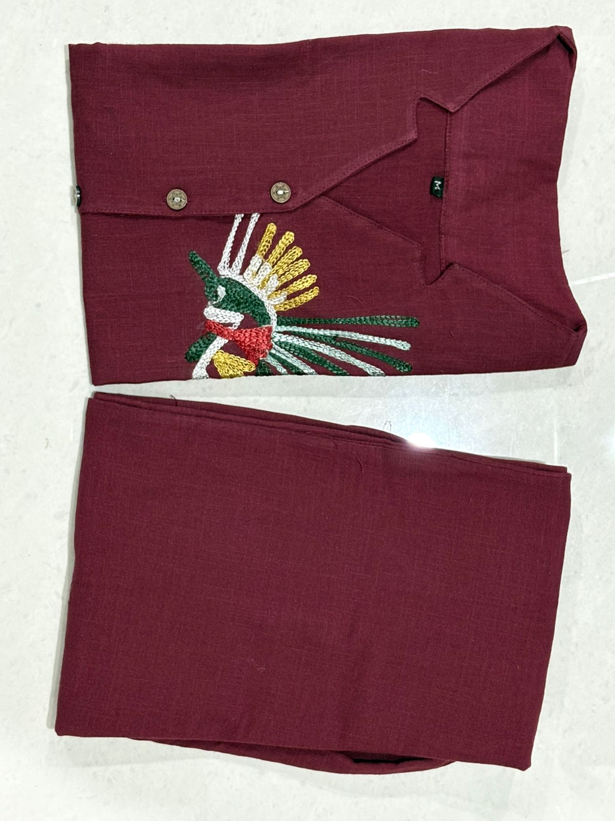 Biba Maroon Co-ord Set with Embroidered Motifs