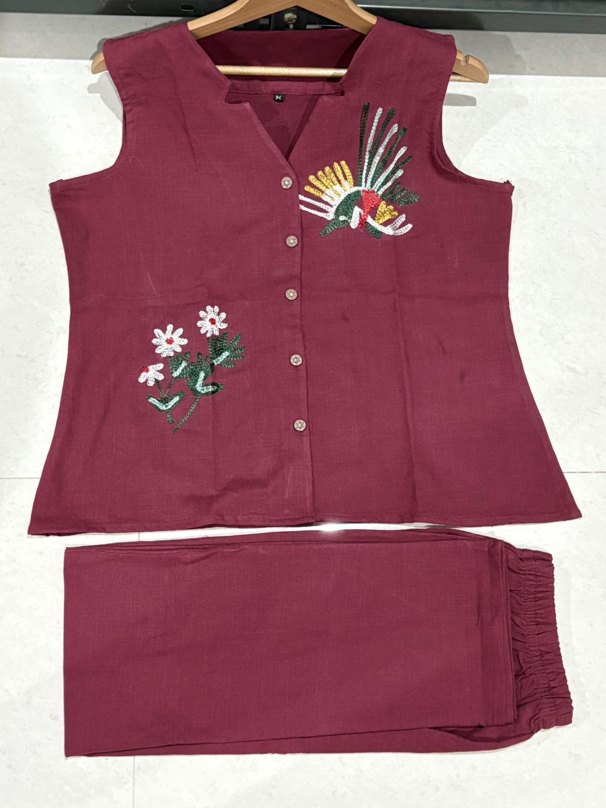 Biba Maroon Co-ord Set with Embroidered Motifs