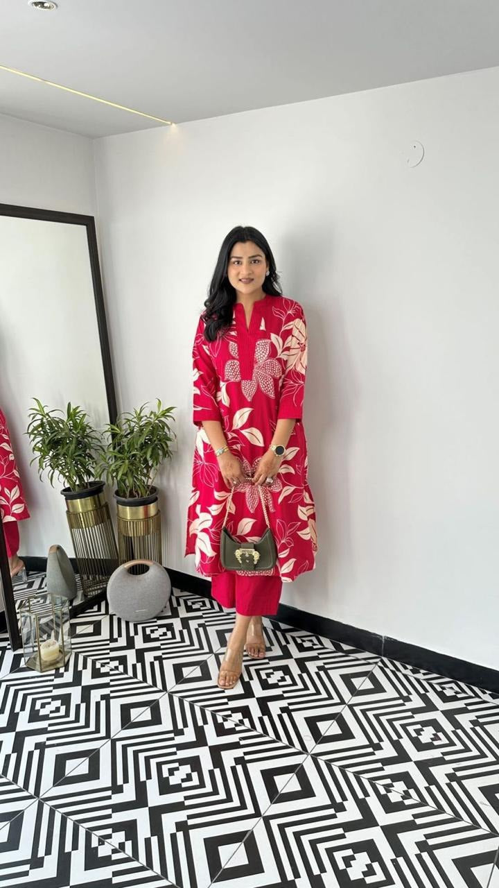 Biba Bold Floral Fuchsia Kurti Set