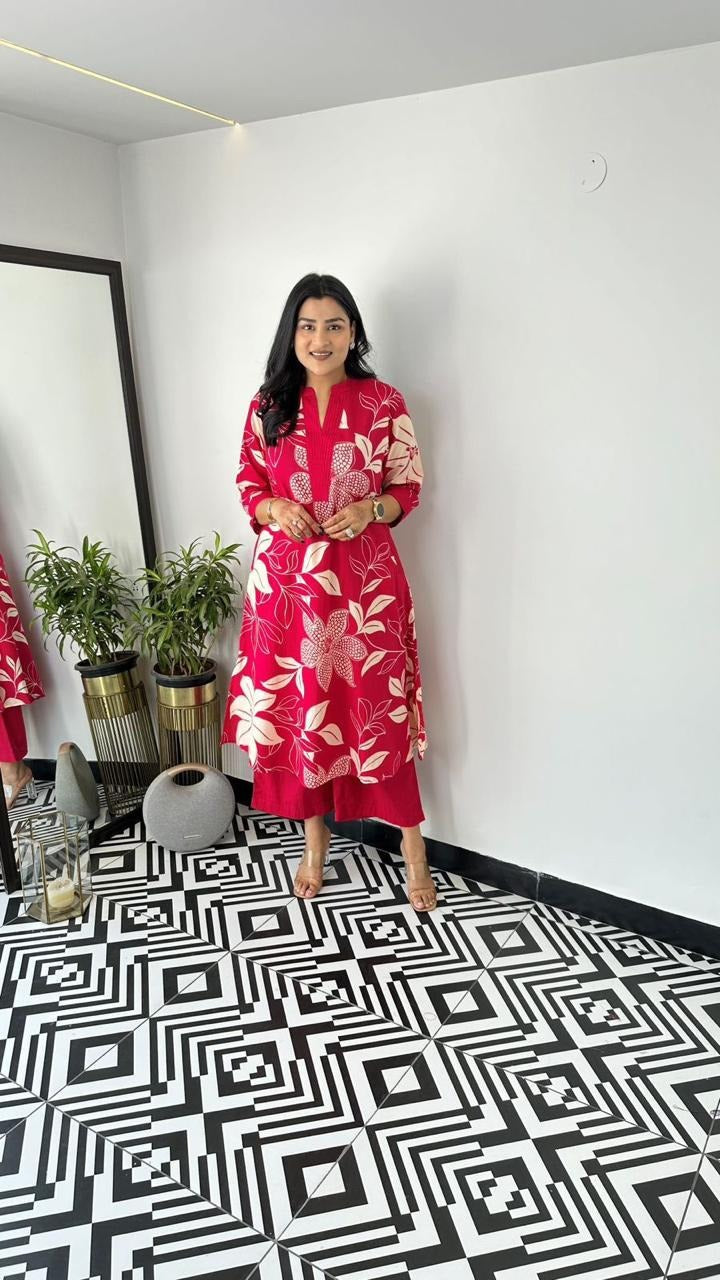 Biba Bold Floral Fuchsia Kurti Set