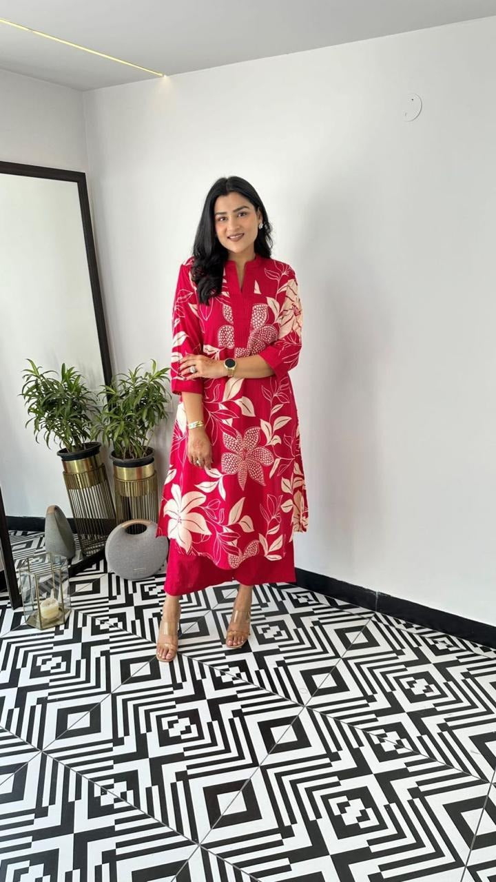 Biba Bold Floral Fuchsia Kurti Set
