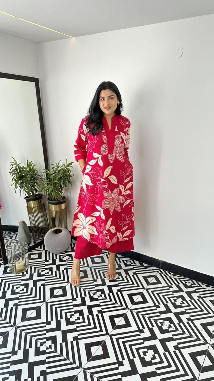 Biba Bold Floral Fuchsia Kurti Set