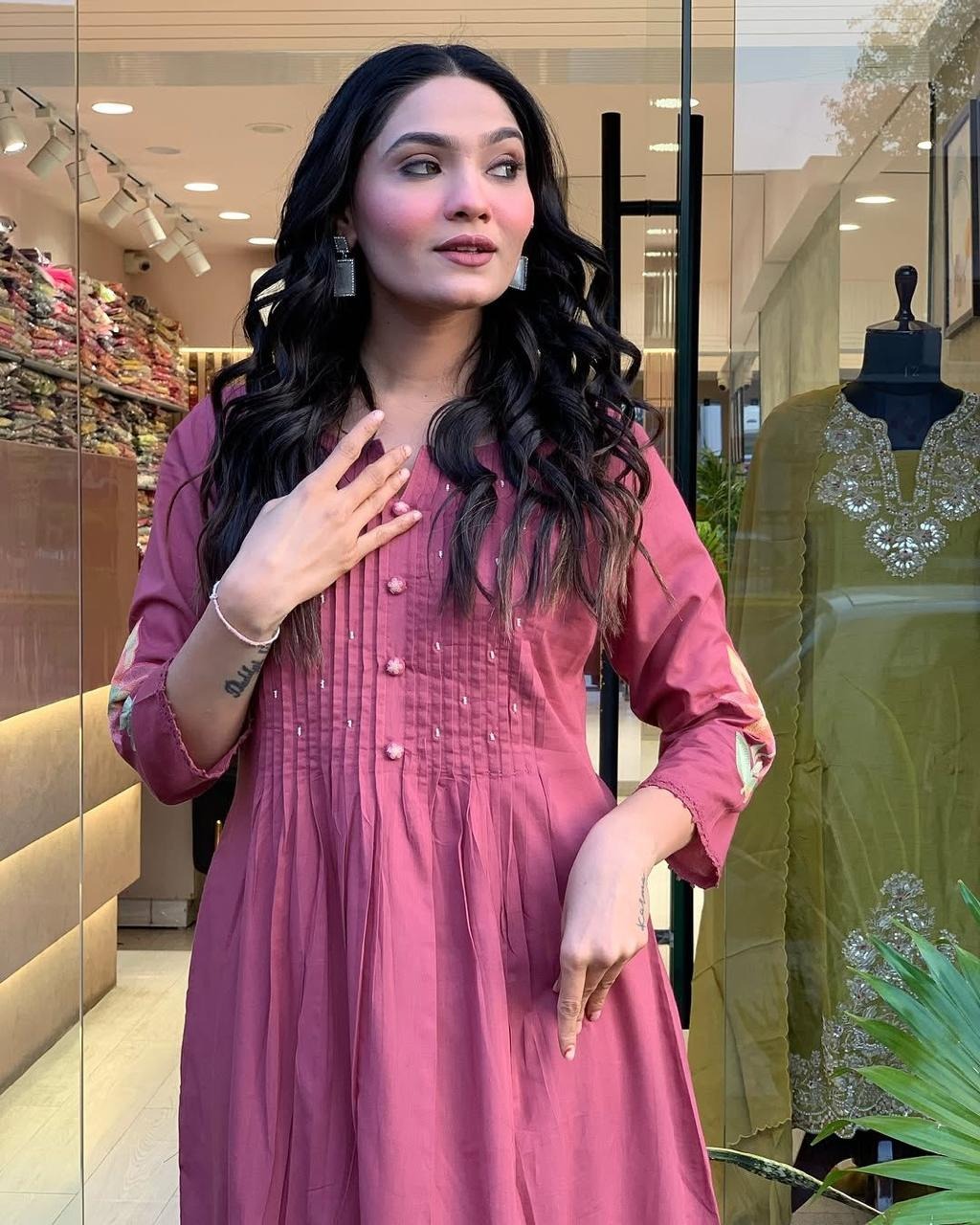 BibaElegant Rosewood Pleated Kurti
