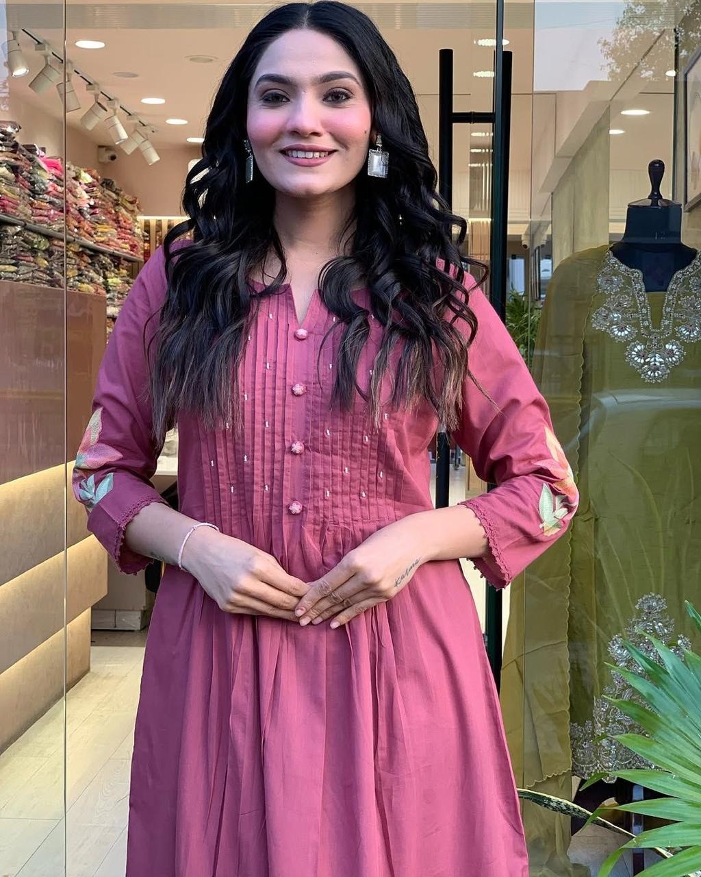 BibaElegant Rosewood Pleated Kurti
