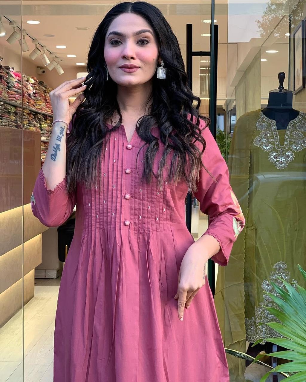 BibaElegant Rosewood Pleated Kurti