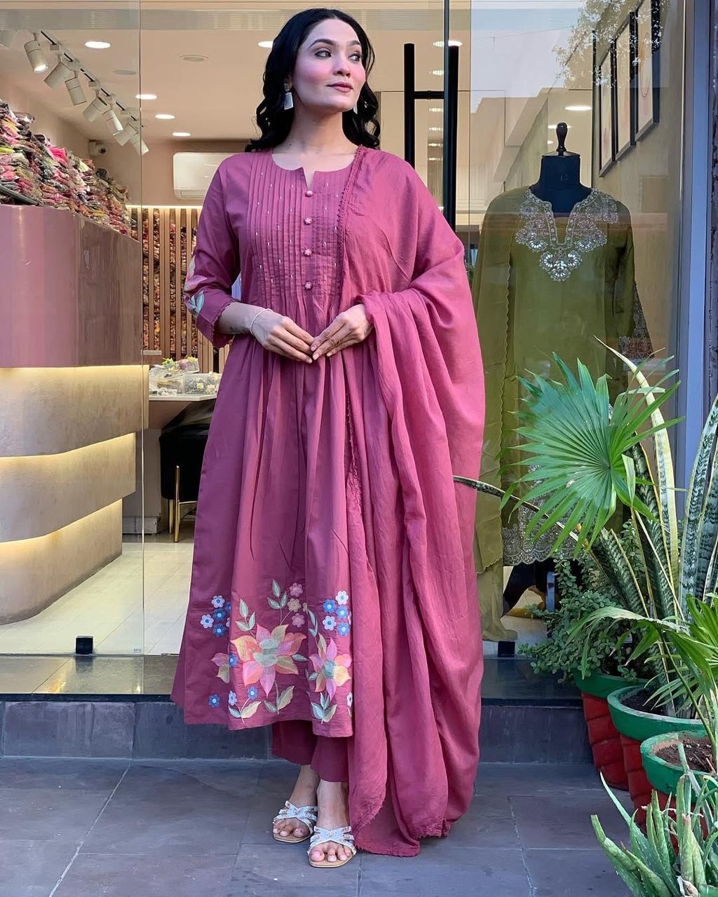 BibaElegant Rosewood Pleated Kurti