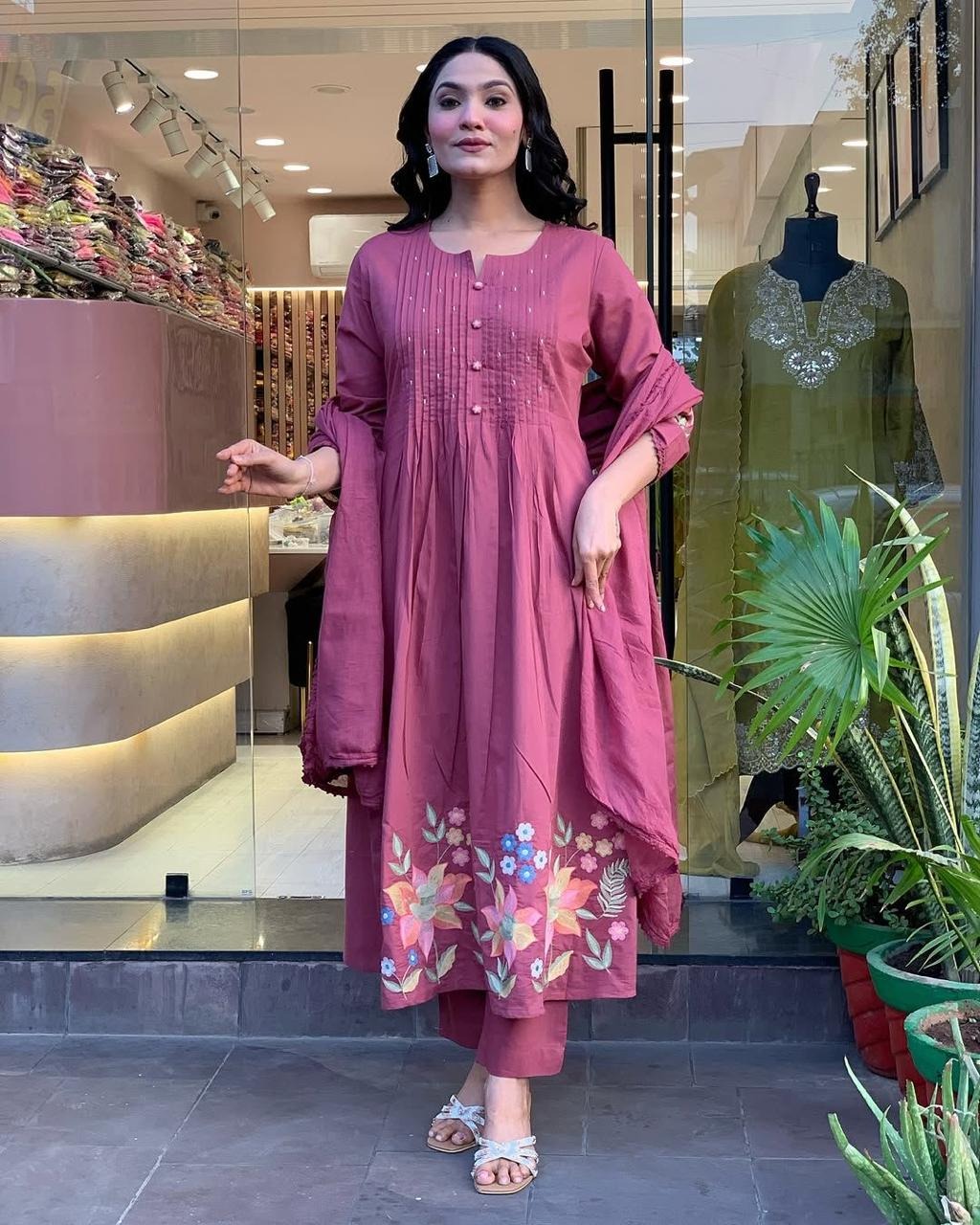 BibaElegant Rosewood Pleated Kurti
