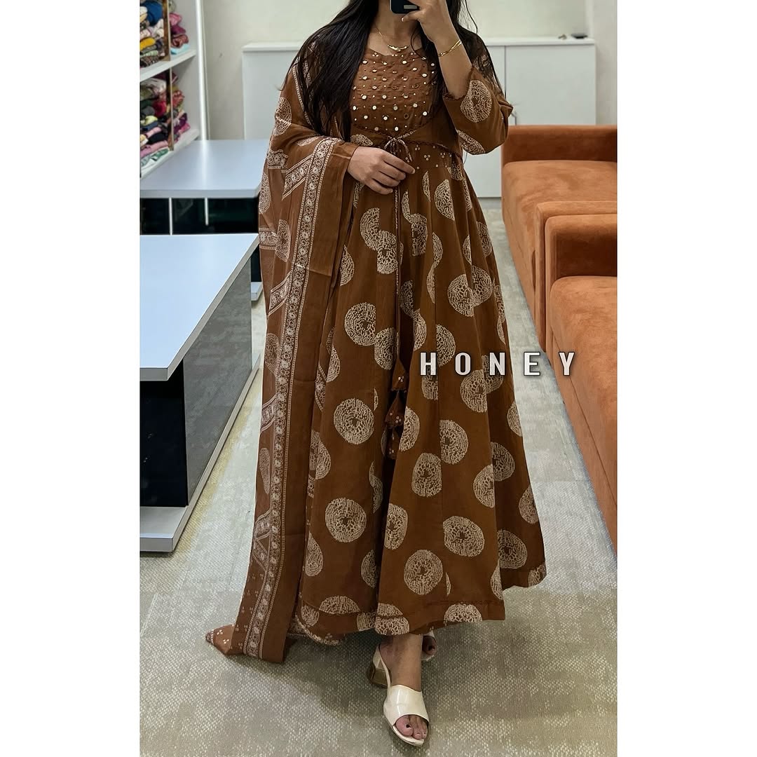 BIBA Cocoa Brown Mirror Work Anarkali Set