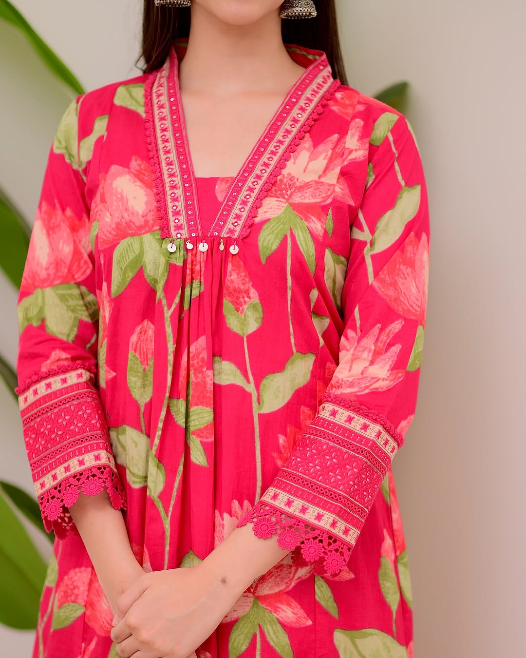 BIBA Elegant Pink Floral Kurta Set with Dupatta
