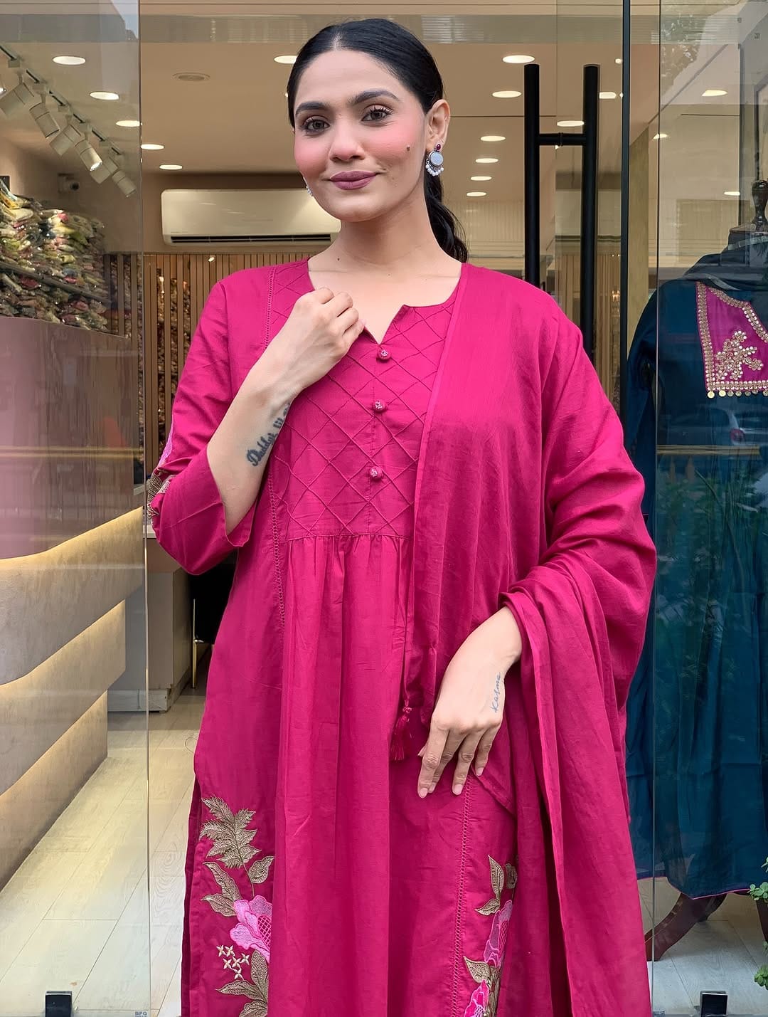 BIBA Elegant Magenta Embroidered Kurta Set