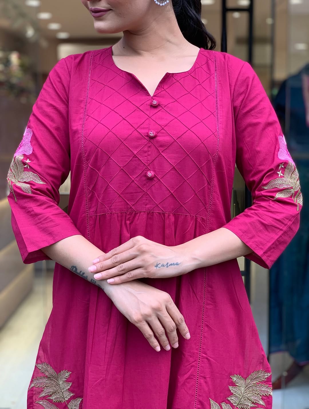 BIBA Elegant Magenta Embroidered Kurta Set
