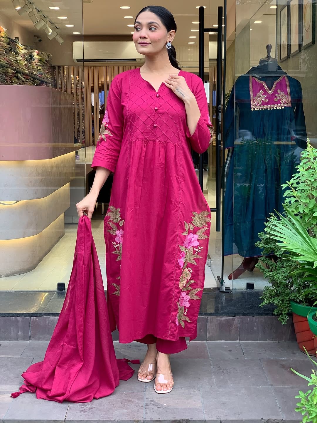 BIBA Elegant Magenta Embroidered Kurta Set