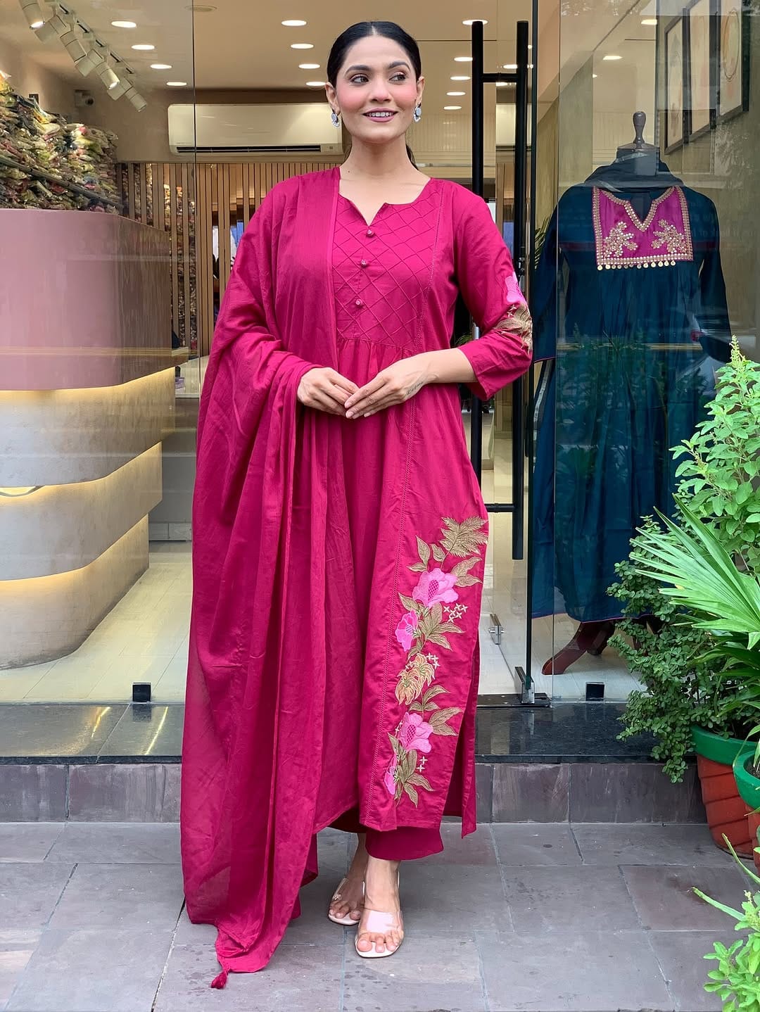 BIBA Elegant Magenta Embroidered Kurta Set