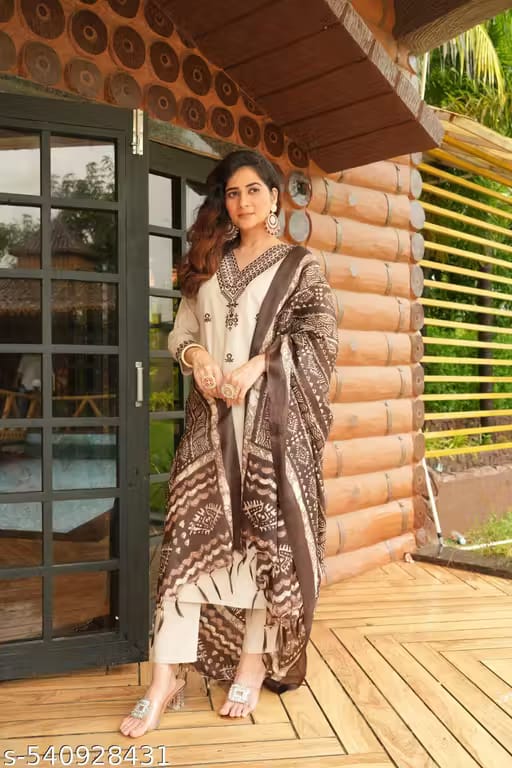 BIBA Beige Printed Khadi Cotton Kurta Set