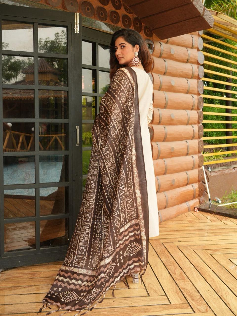 BIBA Beige Printed Khadi Cotton Kurta Set