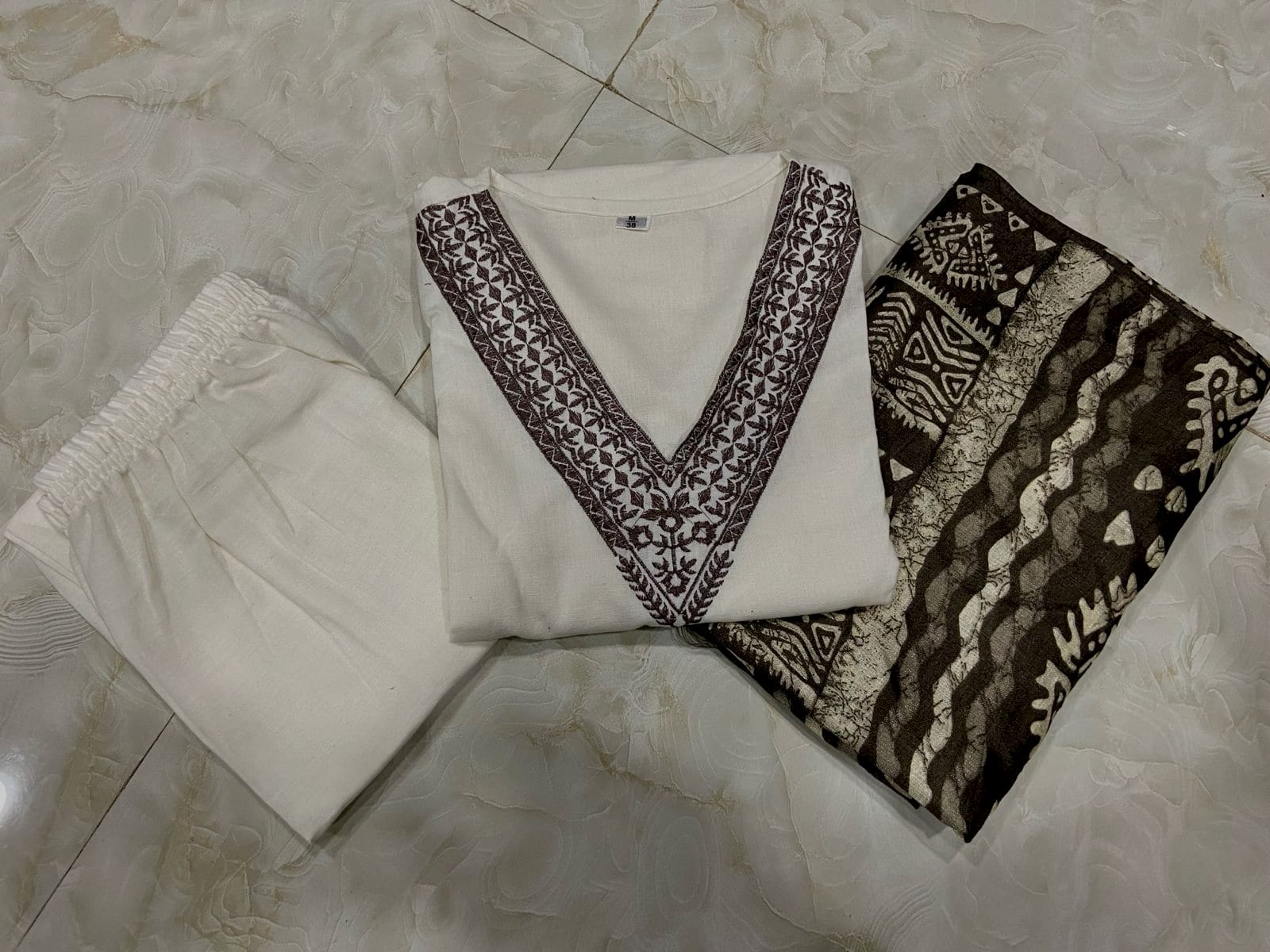BIBA Beige Printed Khadi Cotton Kurta Set