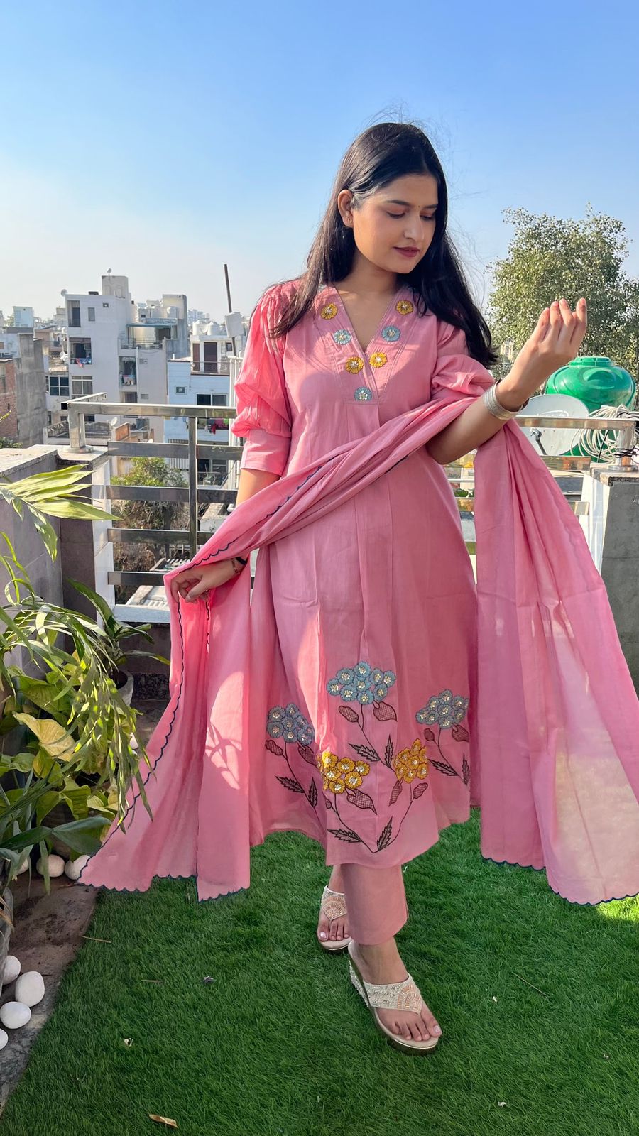 BIBA PREMIUM Elegant Peach-Pink Embroidered Kurta Set 🌸