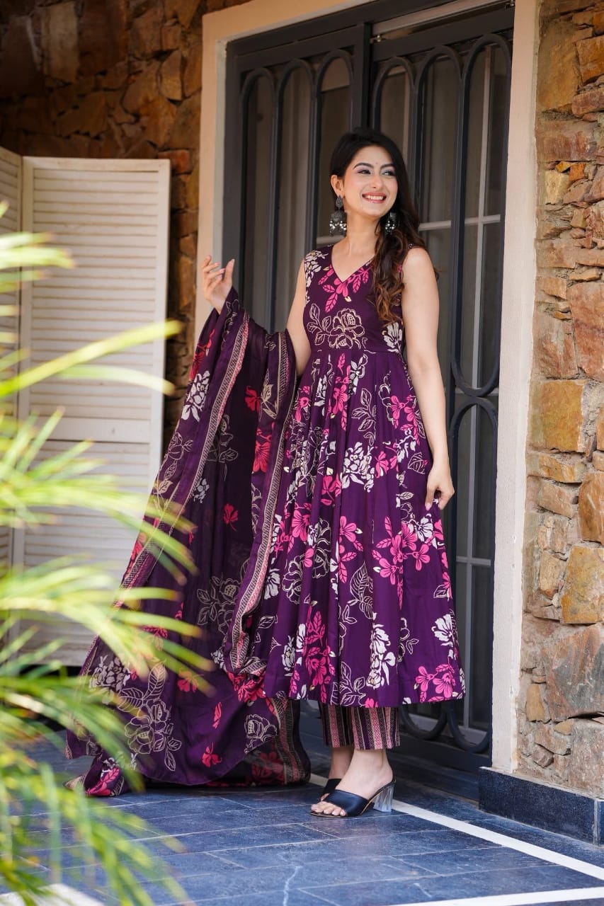 BIBA  Elegant Purple Floral Anarkali Set